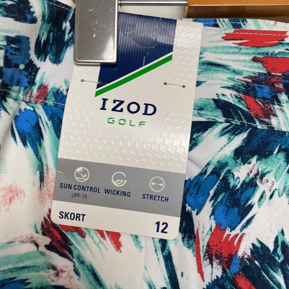 NWT Izod Golf Skort Women SZ 12 Blue Red White Abstract Geo Sporty Stretch Skirt - Picture 10 of 14